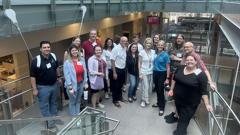 The Arizona cohort of middle school teachers pose for a photo with ASU faculty members Cheryl Nickerson and Dr. Jennifer Barrila, Interplanetary Initiative staff members Brooke Owen and Katherine McConachie, and Orion's Quest members Tom Drummond and Angela Krause.