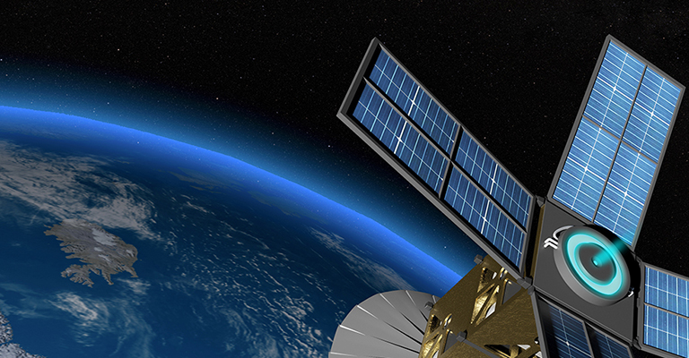 Satellite orbits Earth over the North Pole