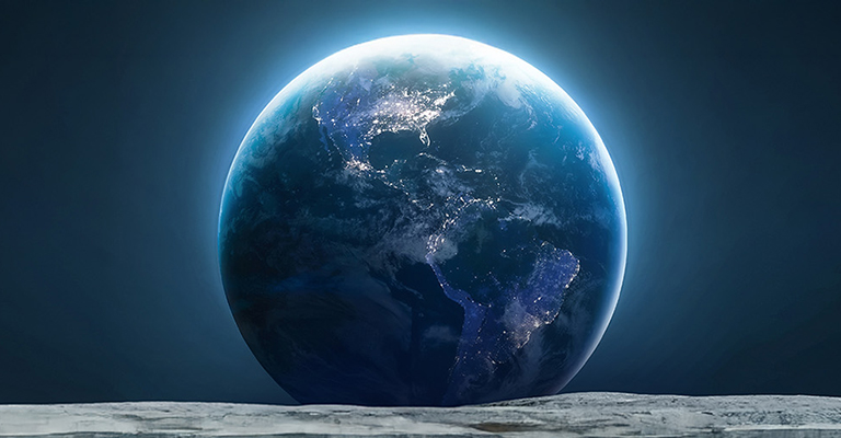 Earth seen from the surface of the moon