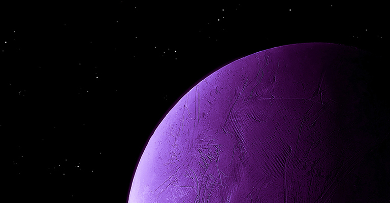 Half of a purple moon against the night sky