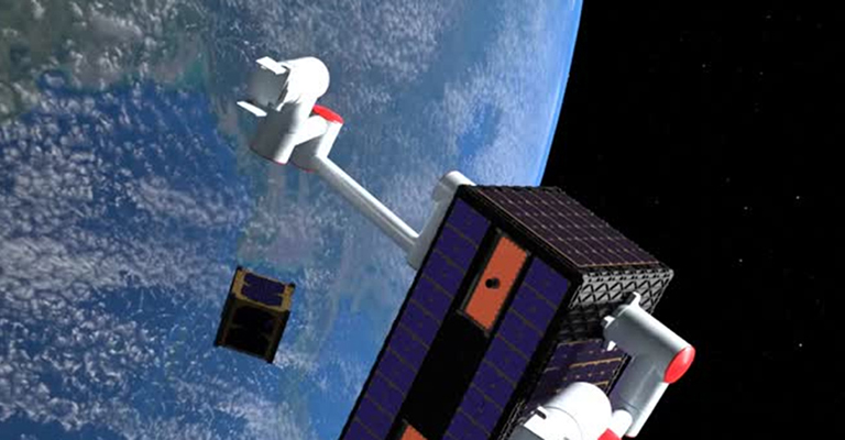 Rendering of the ROAMER microsat in space with Earth in the background